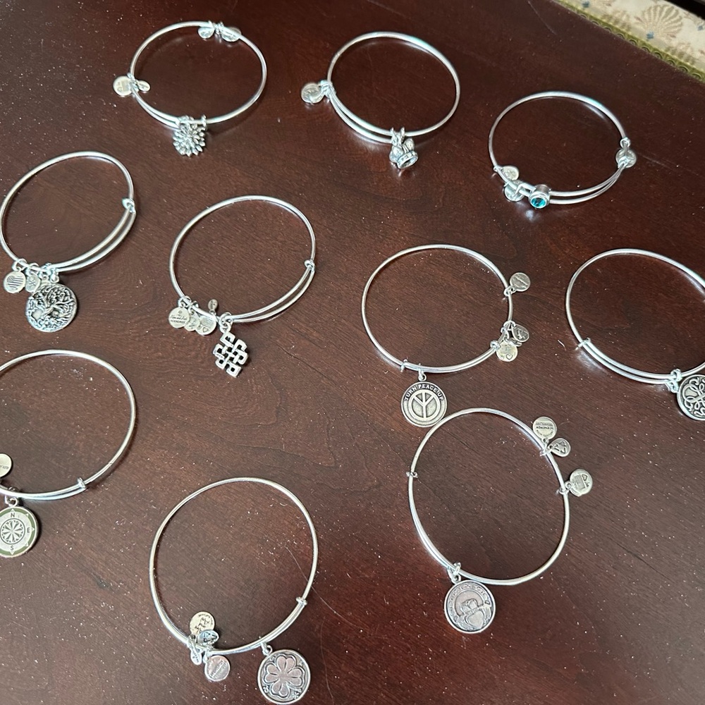 Alex and Ani Silver Charm Bangle Bracelets lot of 10